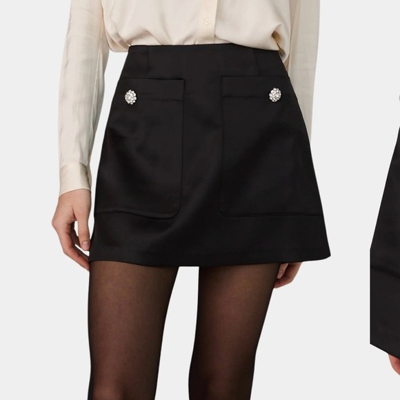 French Connection Black Mini Skirt with Pearl Details - Picture 3 of 13